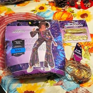 Nwt adult disco pantsuit, 2 disco necklaces and bracelets Halloween custom